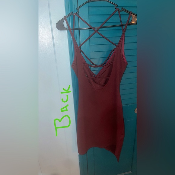 Wine red mini dress with strappy back - Picture 2 of 2